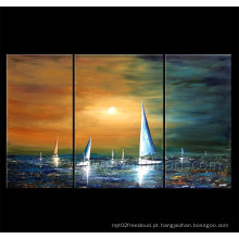 Barco de navigação moderno da arte da lona na pintura a óleo da paisagem para a decoração (LA3-138)